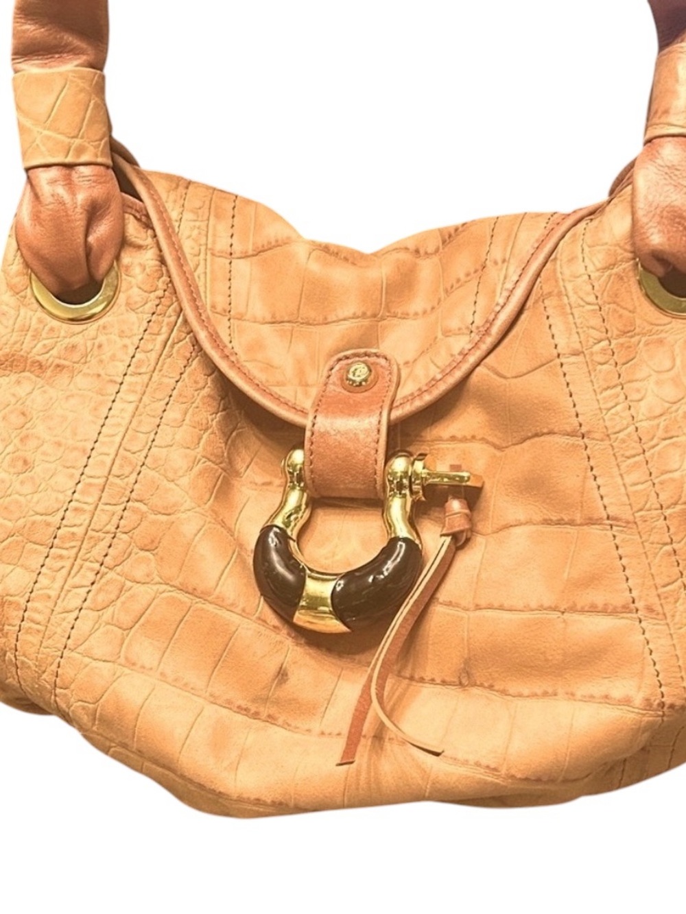 Elegant Tan Croc-Embossed leather Hobo Bag - Picture 1 of 16